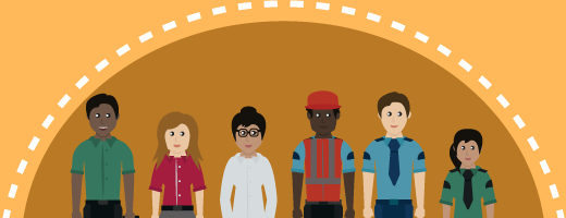 Avatars of diverse people in various work uniforms
