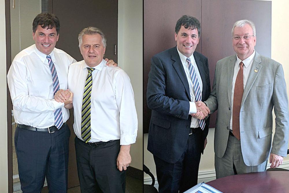 Two side-by-side photos: on the left, Minister Dominic LeBlanc with Minister Laurent Lessard; on the right, Minister Dominic LeBlanc with Minister Luc Blanchette