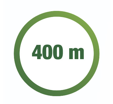 400 m entouré d’un cercle vert