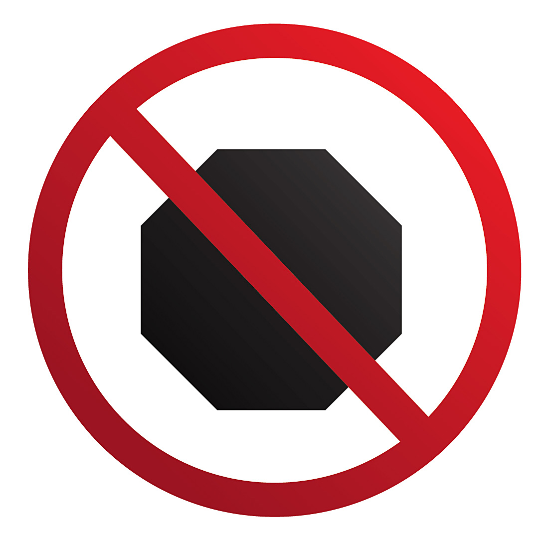 Black hexagon encircled by a prohibited symbol.
